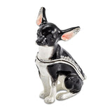 Luxury Giftware Pewter Bejeweled Crystals Silver-tone Enameled LEO Black & White Chihuahua Trinket Box with Matching 18 Inch Necklace