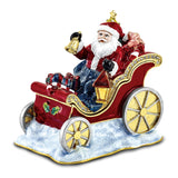 Luxury Giftware Pewter Bejeweled Crystals Gold-tone Enameled CRUISIN' SANTA in Sleigh Trinket Box with Matching 18 Inch Necklace