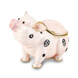 Luxury Giftware Pewter Bejeweled Crystals Gold-tone Enameled PETUNIA Spotted Pig Trinket Box with Matching 18 Inch Necklace