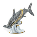 Luxury Giftware Pewter Bejeweled Crystals Gold-tone Enameled CLOBBER Hammerhead Shark Trinket Box with Matching 18 Inch Necklace