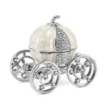 Luxury Giftware Pewter Bejeweled Crystals Silver-tone Enameled EVER AFTER Pumpkin Coach w/Ring Pad Trinket Box with Matching 18 Inch Necklace