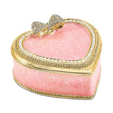 Luxury Giftware Pewter Bejeweled Imitation Pearls and Crystals Gold-tone Enameled PEARLY PINK HEART w/Ring Pad Trinket Box with Matching 18 Inch Necklace