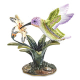 Luxury Giftware Pewter Bejeweled Crystals Gold-tone Enameled VIOLA Hummingbird & Daylily Trinket Box with Matching 18 Inch Necklace