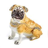 Luxury Giftware Pewter Bejeweled Crystals Gold-tone Enameled WEDNESDAY Pug Trinket Box with Matching 18 Inch Necklace