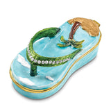 Luxury Giftware Pewter Bejeweled Crystals Gold-tone Enameled SANDY TOES Sandal w/Palm Tree Trinket Box with Matching 18 Inch Necklace