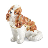 Luxury Giftware Pewter Bejeweled Crystals Gold-tone Enameled HENRIETTA Maria Cavalier King Charles Spaniel Trinket Box with Matching 18 Inch Necklace