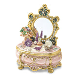 Luxury Giftware Pewter Bejeweled Crystals Gold-tone Enameled VANITY Dressing & Makeup Table Trinket Box with Matching 18 Inch Necklace