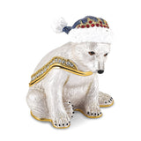 Luxury Giftware Pewter Bejeweled Crystals Gold-tone Enameled NOELLE Cuddly Polar Bear Cub Trinket Box with Matching 18 Inch Necklace
