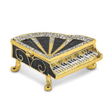 Luxury Giftware Pewter Bejeweled Crystals Gold-tone Enameled SERENADE Grand Piano Trinket Box with Matching 18 Inch Necklace