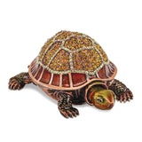 Luxury Giftware Pewter Bejeweled Crystals Rose-tone Enameled RHODA Tortoise w/Moving Head Trinket Box with Matching 18 Inch Necklace