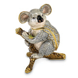 Luxury Giftware Pewter Bejeweled Crystals Gold-tone Enameled KYLE Koala Trinket Box with Matching 18 Inch Necklace