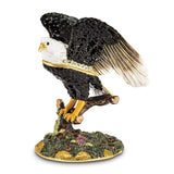 Luxury Giftware Pewter Bejeweled Crystals Gold-tone Enameled LIBERTY Bald Eagle Trinket Box with Matching 18 Inch Necklace