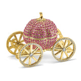 Luxury Giftware Pewter Bejeweled Crystals Gold-tone Enameled ETERNALLY YOURS Pink Pumpkin Coach w/Ring Pad Trinket Box with Matching 18 Inch Necklace