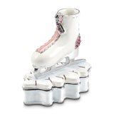 Luxury Giftware Pewter Bejeweled Crystals Silver-tone Enameled GLIDER Pink and White Ice Skate Trinket Box with Matching 18 Inch Necklace