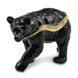 Luxury Giftware Pewter Bejeweled Crystals Gold-tone Enameled SMOKEY Walking Black Bear Trinket Box with Matching 18 Inch Necklace