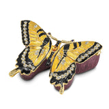 Luxury Giftware Pewter Bejeweled Crystals Gold-tone Enameled MARION Yellow Monarch Butterfly Trinket Box with Matching 18 Inch Necklace
