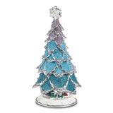 Luxury Giftware Pewter Bejeweled Crystals Silver-tone Enameled ARCTIC BLUE Christmas Tree Trinket Box with Matching 18 Inch Necklace