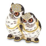 Luxury Giftware Pewter Bejeweled Crystals Gold-tone Enameled OLGA and OMAR Mother and Baby Owl Trinket Box with Matching 18 Inch Necklace
