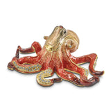 Luxury Giftware Pewter Bejeweled Crystals Gold-tone Enameled OLA Octopus Trinket Box with Matching 18 Inch Necklace