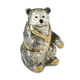 Luxury Giftware Pewter Bejeweled Crystals Gold-tone Enameled BETTY Black and Grey Bear Trinket Box with Matching 18 Inch Necklace