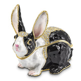 Luxury Giftware Pewter Bejeweled Crystals Gold-tone Enameled LUNA Black and White Bunny Trinket Box with Matching 18 Inch Necklace