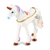 Luxury Giftware Pewter Bejeweled Crystals Gold-tone Enameled MYSTIC the Unicorn Trinket Box with Matching 18 Inch Necklace