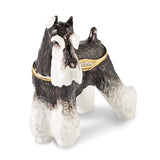 Luxury Giftware Pewter Bejeweled Crystals Gold-tone Enameled KAISER Black & White Schnauzer Dog Trinket Box with Matching 18 Inch Necklace
