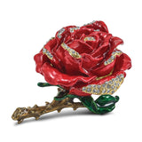 Luxury Giftware Pewter Bejeweled Crystals Gold-tone Enameled ROSA Red Rose w/Ring Pad Trinket Box with Matching 18 Inch Necklace