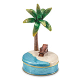 Luxury Giftware Pewter Bejeweled Crystals Gold-tone Enameled RELAX Palm Tree and Chair Trinket Box with Matching 18 Inch Necklace