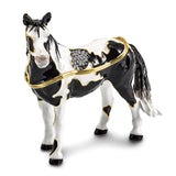 Luxury Giftware Pewter Bejeweled Crystals Gold-tone Enameled ALPHA Paint Horse Trinket Box with Matching 18 Inch Necklace