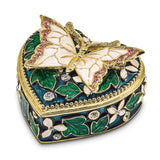 Luxury Giftware Pewter Bejeweled Crystals Gold-tone Enameled BLUSH Pink Butterfly on Heart Trinket Box with Matching 18 Inch Necklace