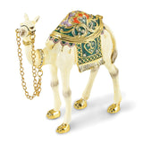 Luxury Giftware Pewter Bejeweled Crystals Gold-tone Enameled FAISAL White Camel Trinket Box with Matching 18 Inch Necklace