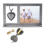 ALWAYS IN MY HEART Silver-tone Memorial with Brass Ash Holder Locket Dangle and 2.5x2.25 Photo Frame