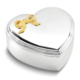 Silver-plated with Gold-tone Bow Lift-off Lid Heart Jewelry Box with Velveteen Lining