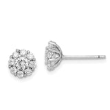 Sterling Silver Rhodium-plated Polished CZ Halo Post Earrings