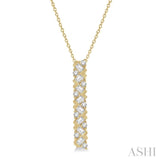 1/2 Ctw Zigzag Baguette and Round Cut Diamond Bar Pendant With Chain in 14K Yellow Gold