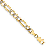 14K 8 inch 5.25mm Semi-Solid with Rhodium Pav� Figaro with Lobster Clasp Bracelet