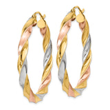 14k Tri-color Light Twisted Hoop Earrings