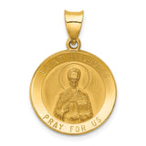14k Polished and Satin St Nicholas Medal Hollow Pendant