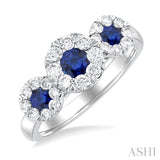 5/8 ctw Lovebright Past, Present and Future 3.80 & 3.00MM Sapphire and Round Cut Diamond Precious Ring in 14K White Gold