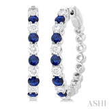 7/8 ctw Round 2.7 MM Sapphire and Round Cut Diamond Precious Hoop Earring in 14K White Gold