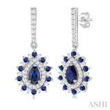 1/3 ctw 5x3 MM & 1.45 MM Sapphire and Round Cut Diamond Precious Earring in 14K White Gold