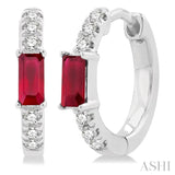 1/8 ctw Petite 4X2 MM Ruby and Round Cut Diamond Fashion Huggies in 10K White Gold