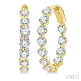 4 Ctw Inside-Out Single Prong Set Round Cut Diamond Hoop Earrings in 14K Yellow Gold