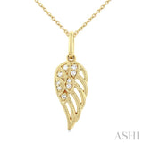 1/20 ctw Petite Angel Wing Round Cut Diamond Fashion Pendant With Chain in 10K Yellow Gold