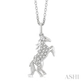1/8 ctw Petite Horse Round Cut Diamond Fashion Pendant With Chain in 10K White Gold