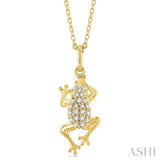 1/6 ctw Amphibian Petite Frog Round Cut Diamond Fashion Pendant With Chain in 10K Yellow Gold