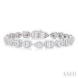 3 1/5 ctw Mixed Shape Fusion Baguette and Round Cut Diamond Halo Bracelet in 14K White Gold