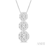 1 ctw Lovebright 3 stone Essential Round Cut Diamond Pendant with Chain in 14K White Gold