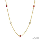 1/2 ctw Round Cut Diamond and 2.85MM Ruby Precious Station Necklace in 14K Yellow Gold
